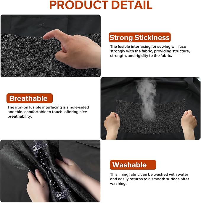ZOMONETI Light Weight 17in x 30yd Black Iron On Non-Woven Fusible Interfacing - Image 5