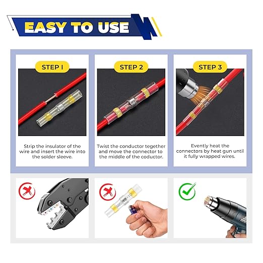 FORCA 740PCS Yellow Heat Shrink Wire Connectors Kit, AWG 12-10 Marine Grade Waterproof Crimp, Solder Seal Wire, Ring Fork Spade Bullet Solder Butt (13 Types)