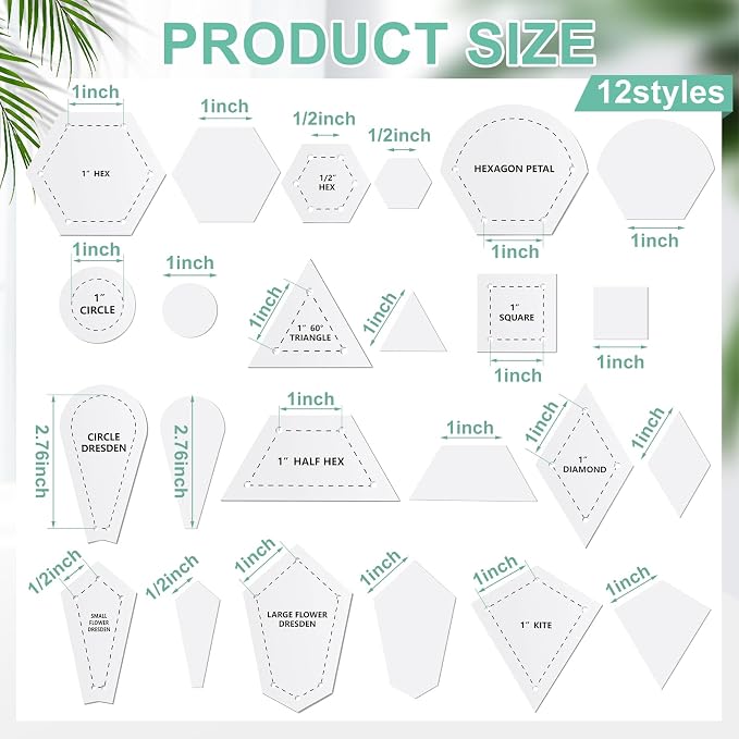 Cinnvoice 612 Pcs Patchwork Paper EPP English Piecing Supplies 12 Shapes - Image 2