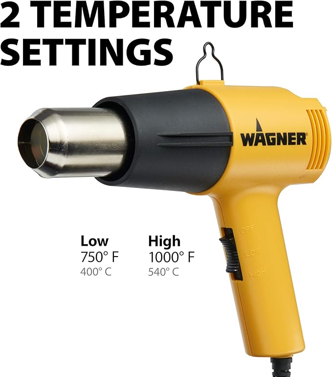 Wagner Spraytech 0503008 HT1000 Heat Gun, 2 Temp Settings 750ᵒF & 1000ᵒF, Great for Soften paint, Caulking, Adhesive, Putty Removal, Shrink Wrap, Bend Plastic Pipes, Loosen Rusted Nuts or Bolts
