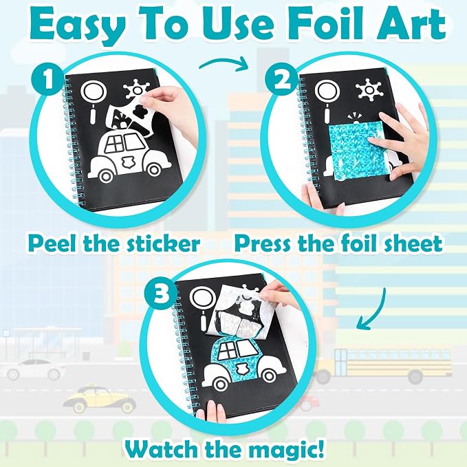 FUNNYB&G Foil Art Craft Kit for Boys 4-10 Years Old: Mess-Free & No-Glue - Image 4