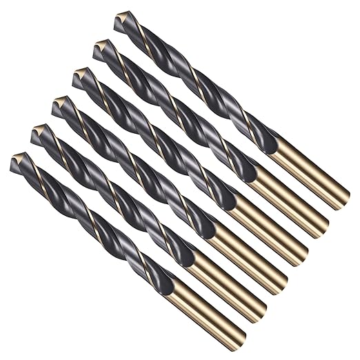 Drill Bit, 12.5mm Cutting Diameter, 4341 HSS Gold and Black 118° Cutting Angle Number Jobber Bits - (Applications: for Drilling Soft Metal Plastic Wood), 6-Pieces