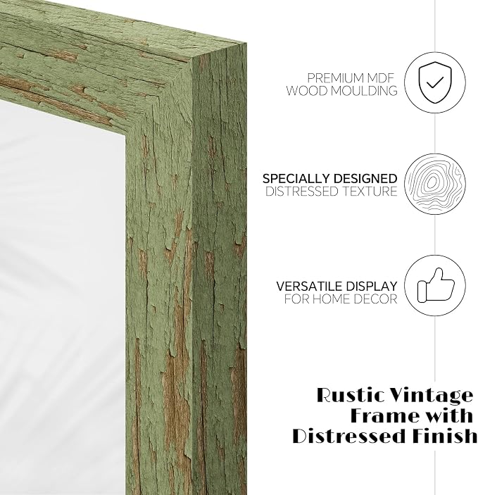 puthiac 11x14 Rustic Farmhouse Picture Frame, Weathered Green, 1 Pack | - Image 2