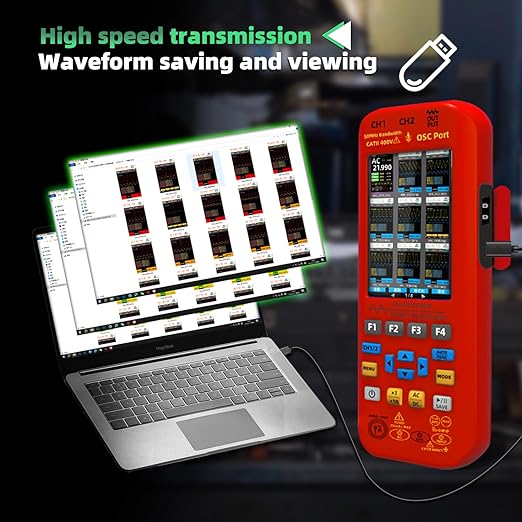 BSIDE 2 Channel Digital Handheld Oscilloscope 50MHz 3.98TFT Oscilloscope Multimeter Signal Generator 3 in 1 Portable Lab Oscilloscope Supports Flexible Coils 20000 Count 250MSa/s Automotive Tester