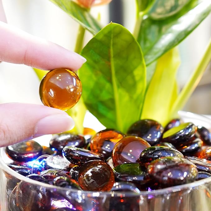 5LB Amber Flat Glass Marbles for Vases, Gemstone Beads Vase Filler Decorative - Image 3