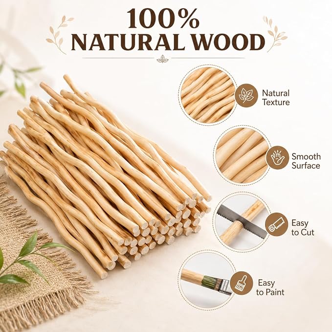 HOMSFOU 50Pcs Natural Wavy Wood Sticks - Image 3