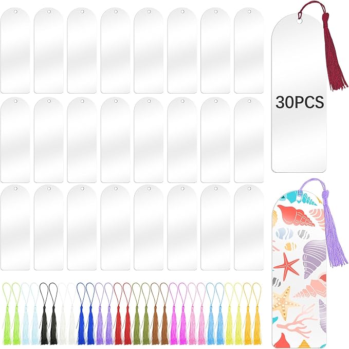 30 Pcs Clear Acrylic Bookmarks Blanks 6" x 2", Plastic Book Page Markers by lipetol