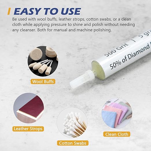 SCOTTCHEN 6Pcs Diamond Polishing Paste,500/1,500/5,000/14,000/50,000/200,000 Grit, Lapping Compound with 50% Concentration of Diamond Powders for Jewelry, Metal, Ring, Glass, Coin, 5 Gram Each