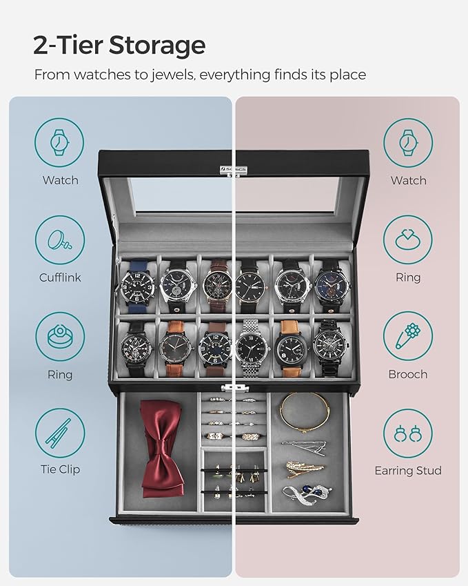 SONGMICS Watch Box, 12-Slot Watch Case Organizer - Image 3