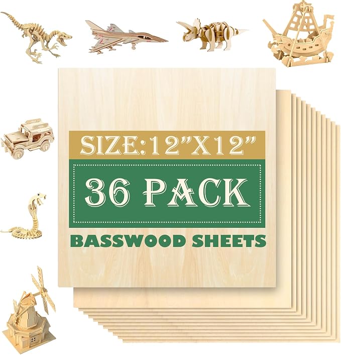36 Pack 12"x12" Basswood Sheets 1/8", 3mm by QSJQllo