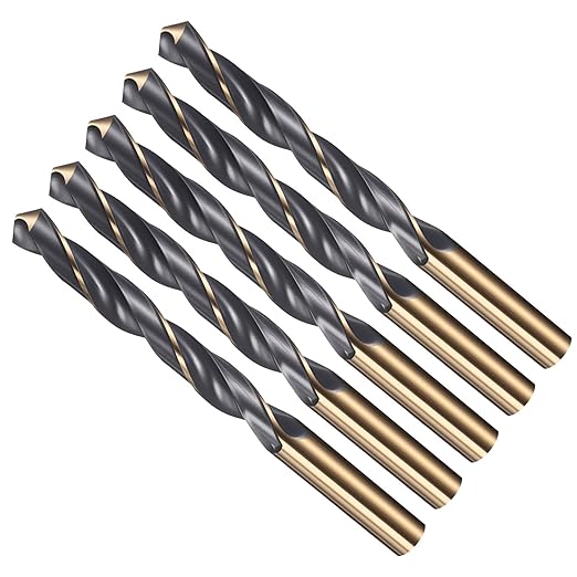 Drill Bit, 13mm Cutting Diameter, 4341 HSS Gold and Black 118° Cutting Angle Number Jobber Bits - (Applications: for Drilling Soft Metal Plastic Wood), 5-Pieces