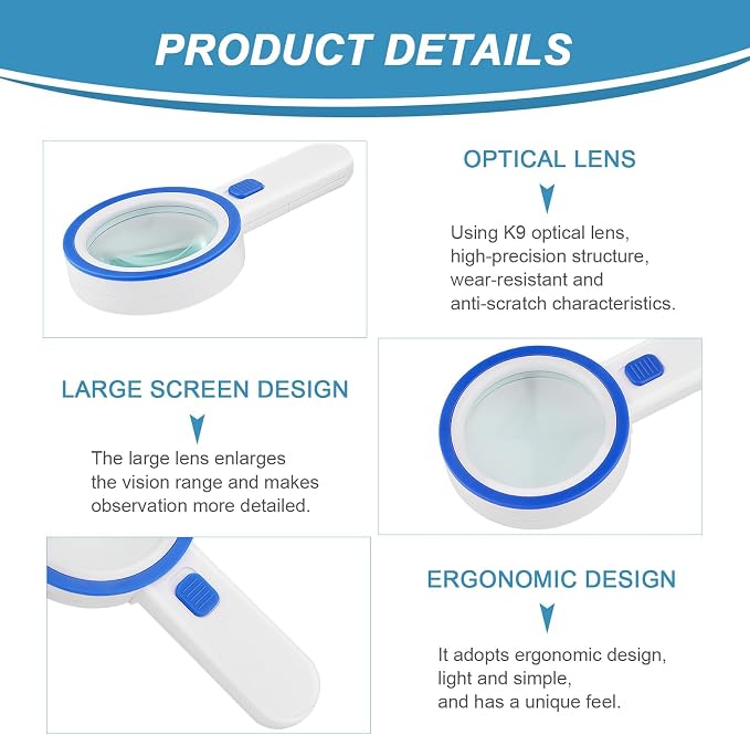 Magnifying Glass with 12 LED Lights, Double Glass Lens Handheld Illuminated - Image 2