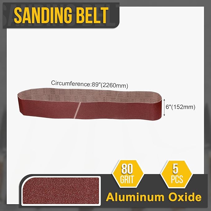 6 x 89 Inch Sanding Belt, 5 Pcs 80 Grit Knife Sharpener Belts Work Sharpening for Belt Sander Knife Carving Tool Metal Working