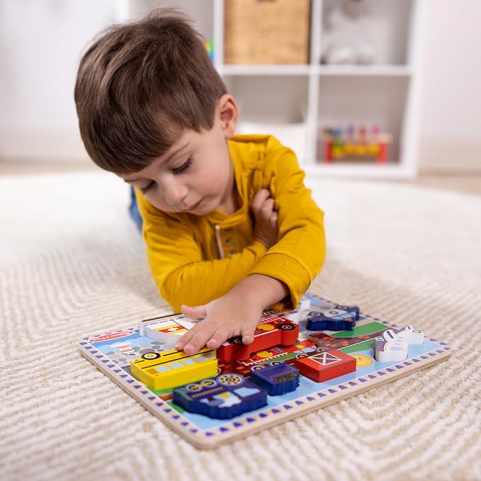 Melissa & Doug Vehicles Wooden Chunky Puzzle, Educational Screen Free Activity - Image 7