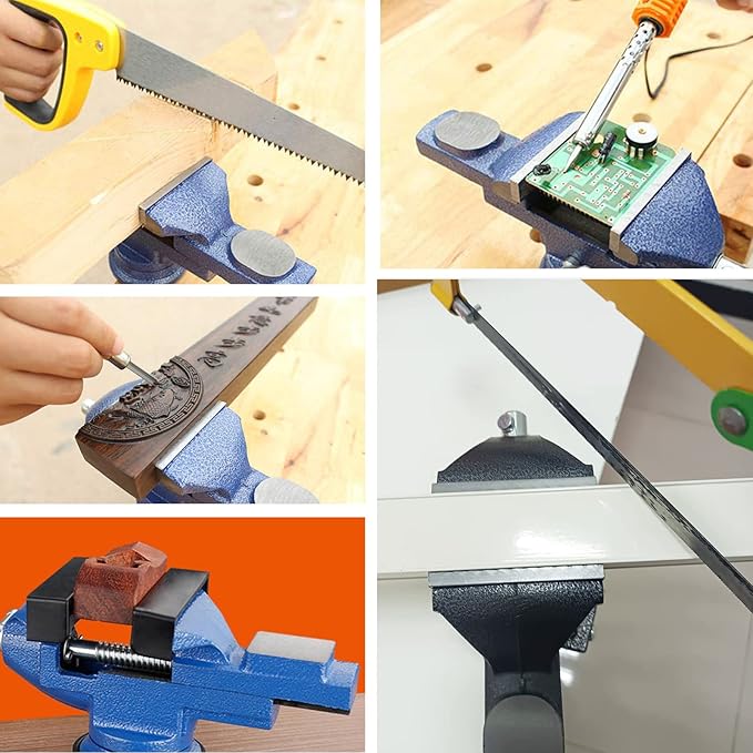 2-in-1 Dual-Purpose Combined Bench Vise or Table Vise, With end-point locking device, Portable Universal Rotate 360° Work Clamp-On Vise, 2.5" Blue