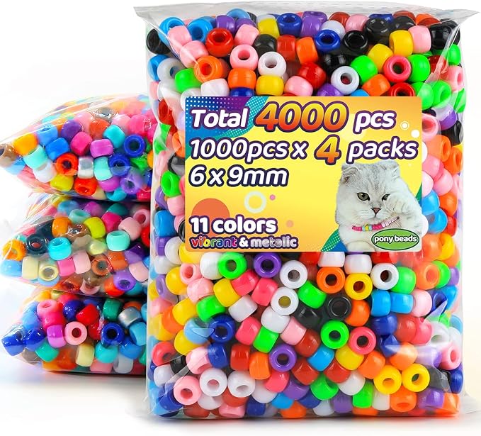 IOOLEEM 4000pcs Pony Beads, 11 Colors, Bulk Beads by IOOLEEM