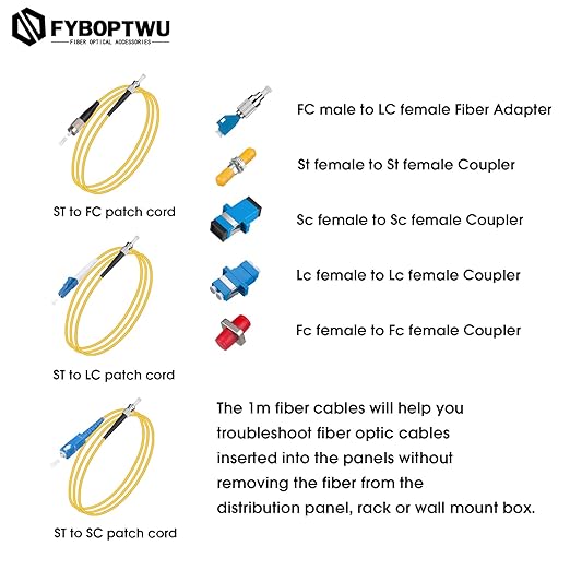 Fiber Optic Cable Troubleshoot Kit - 1pc Visual Fault Locator & 1pc FC to LC Adapter & 4pcs Couplers(LC, SC, ST, FC) & 3 Short Patch Cords (Mode Number: VFL-50)