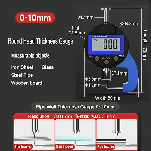 Digital Micrometer Measuring IndicatorMeasuring Range 0-10mm0.0005''/0.01 mm Measuring Indicator, Digital Thickness Gauge, for Hollow Tubes, Round Tubes Products, etc.（JT）