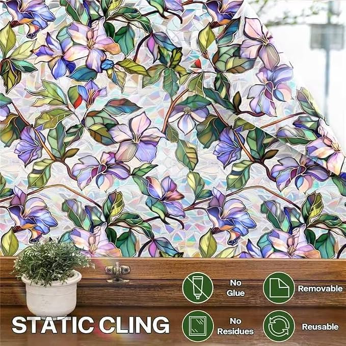 Stained Glass Window Film, Floral Window Privacy Film - Image 4