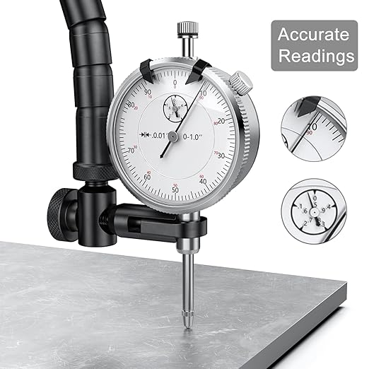 HDLNKAK Dial Indicator with Magnetic Base, Machinists Dial Indicator Tools Set for Alogbment, Precise Measurement Tool with Flex Arm Base and Indicator Combo, Accurate Readings