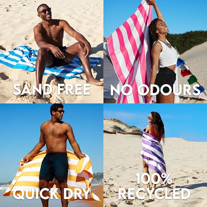 Dock & Bay Beach Towel - Quick Dry, Sand Free - Compact, Lightweight - 100% Recycled - Includes Bag - Cabana - Set H (4), Large (160x90cm, 63x35)