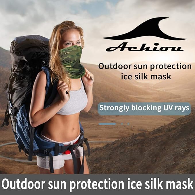 Achiou Cooling Neck Gaiter Face Cover Scarf, UV Protection Mask for Men and Women,Soft Windproof, Hiking Cycling Running