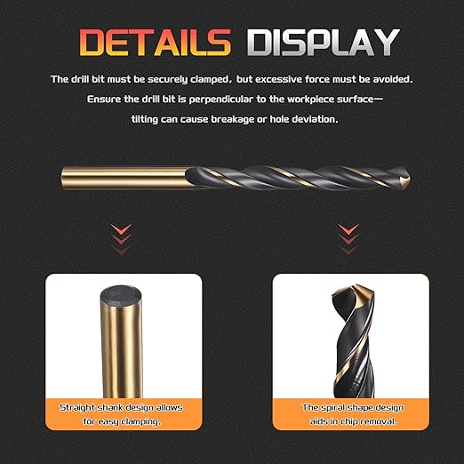 Drill Bit, 7.5mm Cutting Diameter, 4341 HSS Gold and Black 118° Cutting Angle Number Jobber Bits - (Applications: for Drilling Soft Metal Plastic Wood), 2-Pieces