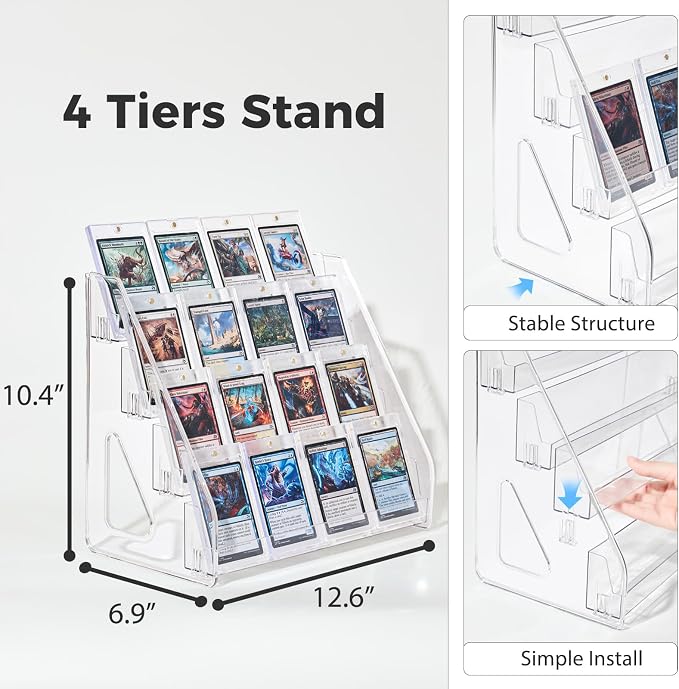 DEEIF 4 Tier Acrylic Trading Card Display Stand, Toploaders, PSA Graded Cards - Image 2