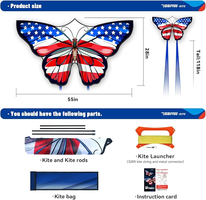 SGftre American Flag Butterfly Kite - Image 3