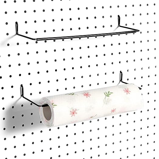 Paper Towel Holder for Pegboard, Extendable, Fit Any Standard Pegboard, 2 Packs, Black
