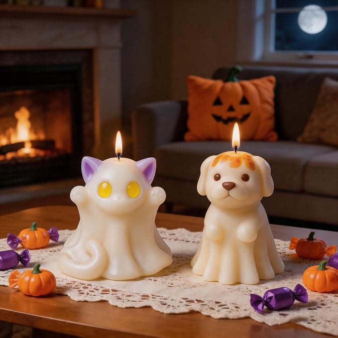 2 Pack Ghost Cat & Dog Candle Mold, 3D Silicone Resin Casting Mold Set | - Image 5