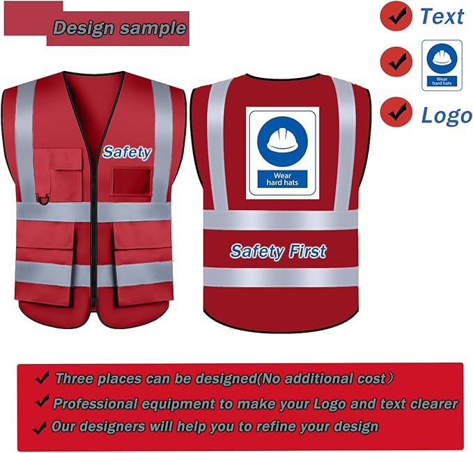 BeautyWill Custom Safety Vest Customized Logo Class 2 High Visibility Reflective Vest with Pockets Construction workwear