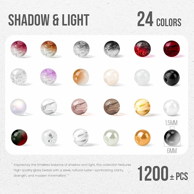 1200PCS 6mm Glass Beads Bracelet Making Kit, 24 Colors Assorted Black and White - Image 2