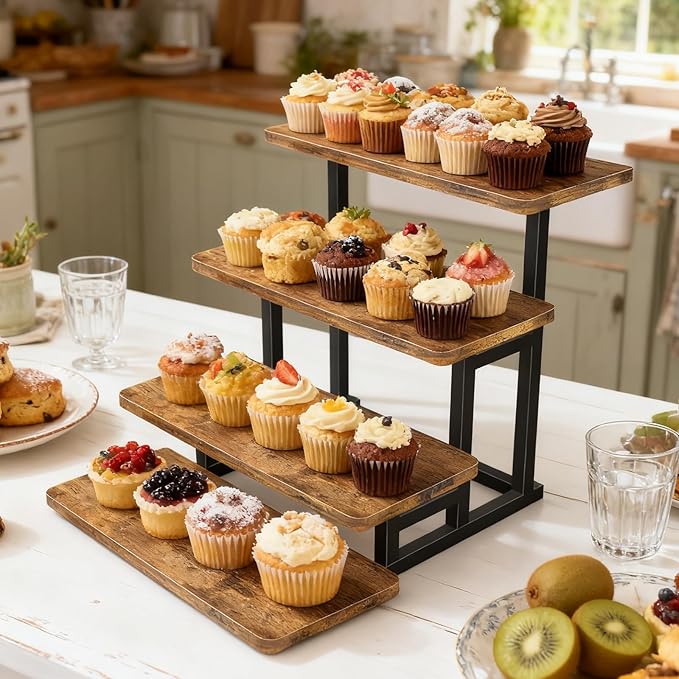 Lilybud--lily Cupcake Stand for 50 Cupcakes, 4 Tier Wooden Risers Display - Image 3