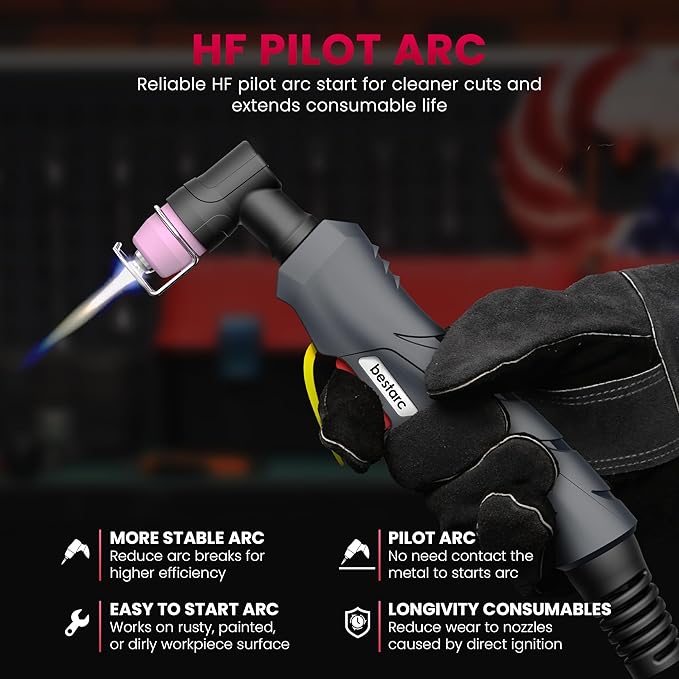 Plasma Cutter, [Pilot Arc][Large LED Display][Air Sensor] 50A bestarc Plasma Cutter Machine 110/220V Dual Voltage, 1/2 Inch Clean Cut 4/5 Inch Max Cut, Post Flow Mesh, 2T/4T for Beginners DIY