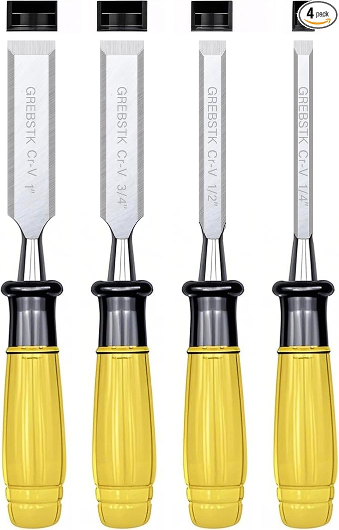 GREBSTK 4-Piece Ultra-Sharp Wood Chisel Set, CR-V Steel Beveled Blades by GREBSTK