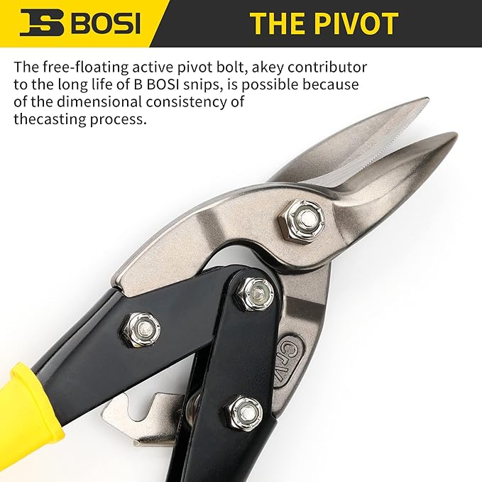 10 Inch Aviation Tin Snips Right Cut, Heavy Duty Sheet Metal Cutter Snips Shears Cutting Metal Sheet Chrome Vanadium Steel Sharp Blades Safety Latch