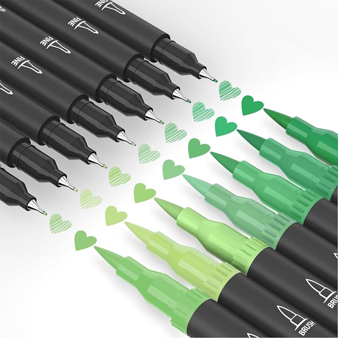 Green Markers, 12 Pack Dual Brush Pens Drawing Markers - Image 3