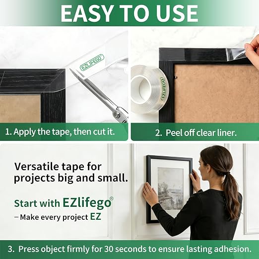 EZlifego Heavy Duty Invisible Bond Nano Double Sided Mounting Tape, Crystal - Image 6