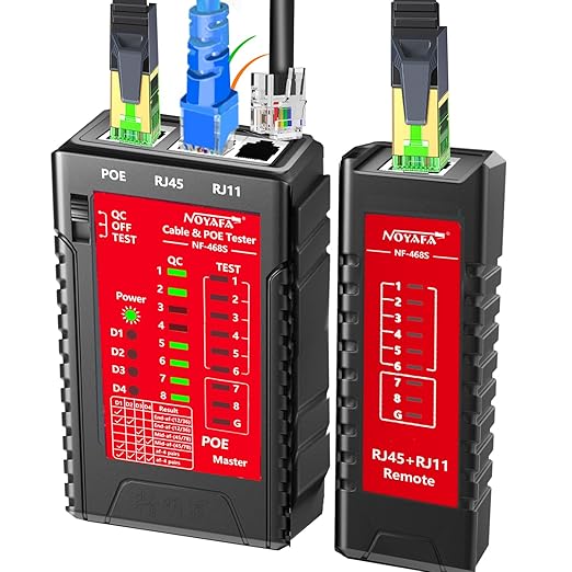 NOYAFA Network Cable Tester for RJ45 RJ11 RJ12 /Cat5 Cat5e Cat6 Cat6a Cat7, Universal Cable Tester, Continuity Test, Phone Line Cat3, Ethernet Tester, LAN Cable Test Tool (Red)