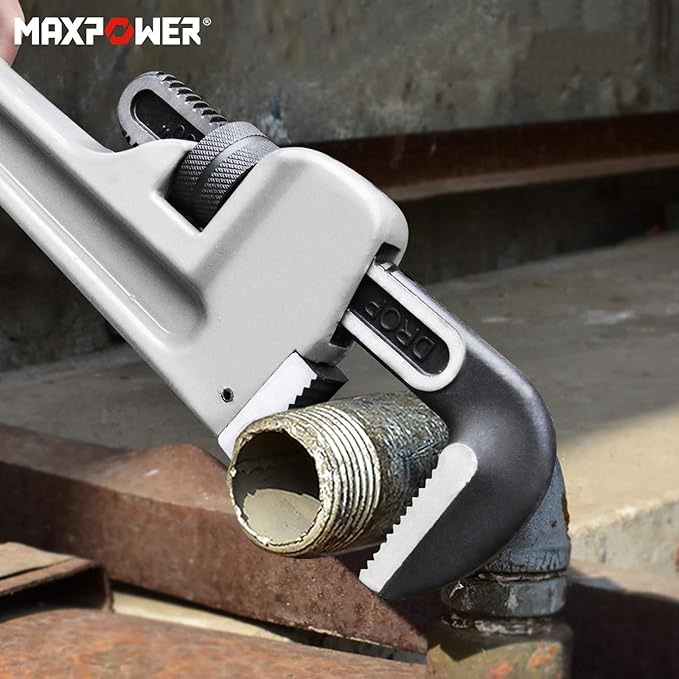 MAXPOWER 30-inch Pipe Wrench, Aluminum Straight Plumbing Wrench Heavy Duty Adjustable Pipe Wrench