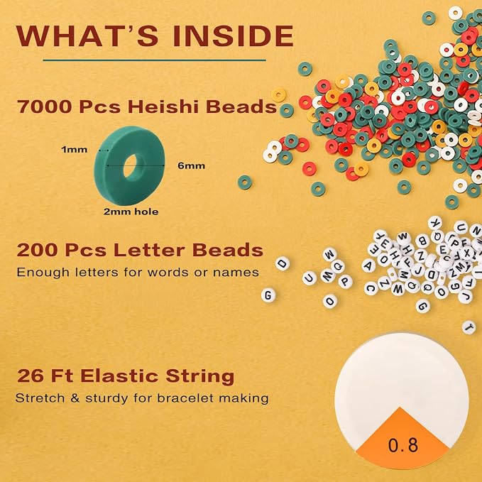ADIIL 7200pcs Clay Beads Bracelet Making Kit, 6mm Polymer Heishi Beads - Image 4