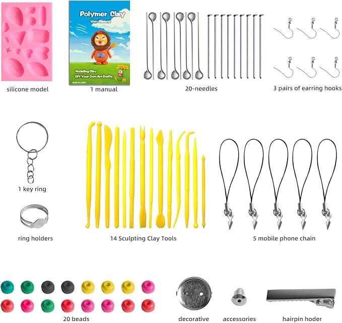 CiaraQ 51-Color Polymer Clay Oven Bake Modeling Kit | 14 tools, 2‑layer box - Image 4