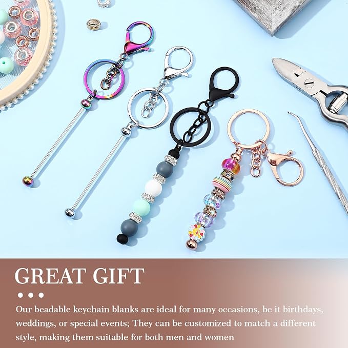 Tondiamo 12 Pcs Beadable Keychains Bars Bulk Blank Beaded Metal Keychain - Image 6