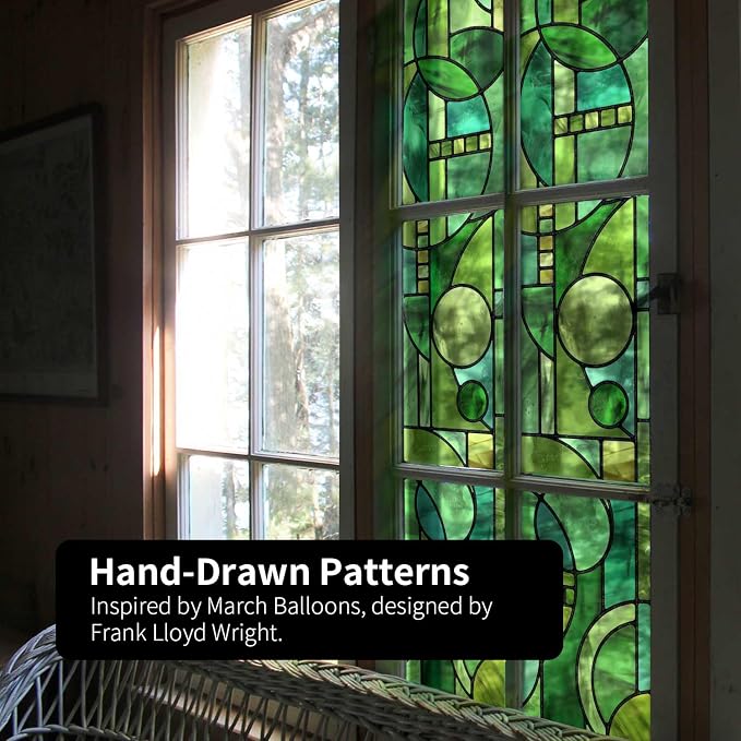Original Hand Drawn Faux Stained Glass Window Film, Double-Sided Privacy Static - Image 4