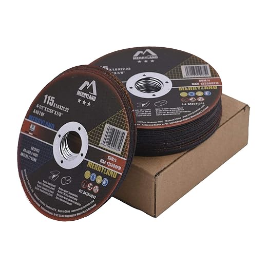Merryland Cut Off Wheel 4 1/2 inch for Angle Grinder, Metal Cutting Wheel 4.5 X .045 X 7/8 Ultra Thin 25 Pack, Iron Stainless Steel Cutting Disc, Bravo-Line B13071042