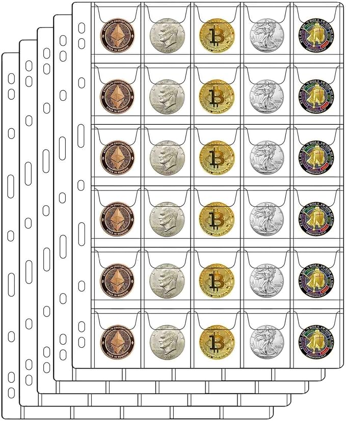 30-Pocket Coin Pages for Collectors, Standard 9-Hole Coin Collection Pages fit by Suremita
