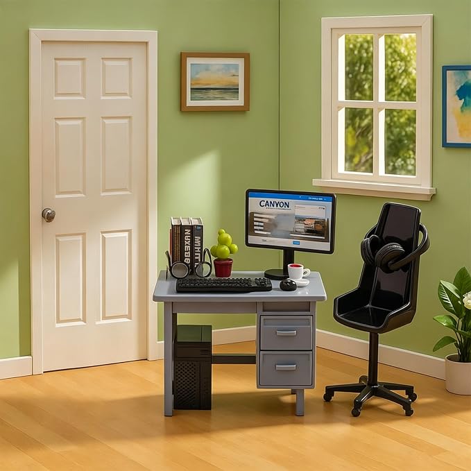 1:12 Scale Doll House Mini Computer Office Desk Furniture Accessories Set | - Image 8