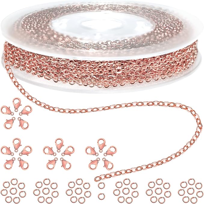 Jishi 33ft Link Cable Chain Roll 2mm, Rose Gold Chain by Jishi