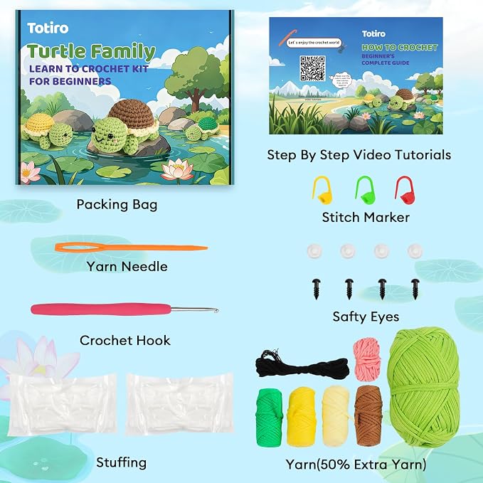 Totiro Crochet Kit for Beginners, Turtle Amigurumi Starter Kit, Easy DIY Craft - Image 4